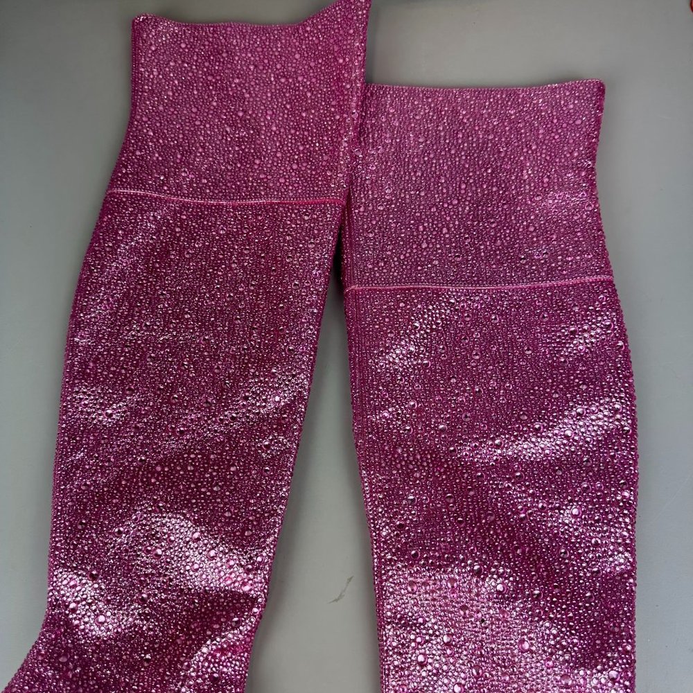 RARE Vivianne Thigh High Steve Madden Pink Beaded Stiletto Boots - Picture 4 of 8